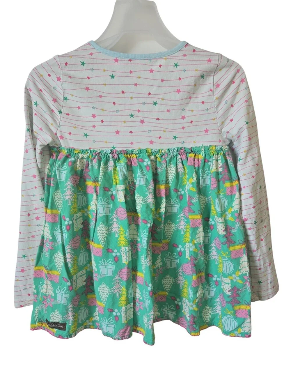 Girls Size 8 Matilda Jane Kids Green & Pink Holiday Print Pleated Top